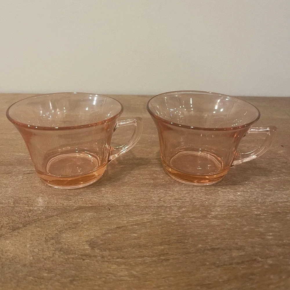 Set of 4 Vintage Fostoria Pink Depression Glass Tea Cups No‎ Saucers 1930s/40s